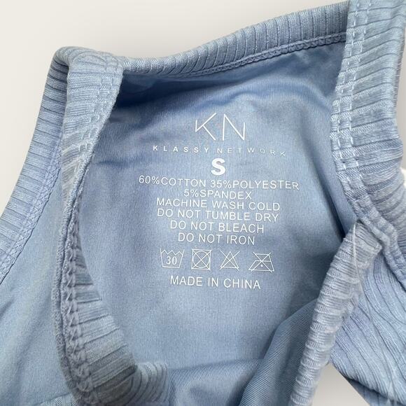 Klassy Network High Neck Crop Top | Small | Sky Blue Brami Festival Babygirl Rib - Picture 3 of 8